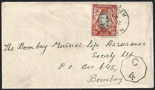 Kenya Uganda Tanganyika WW2 KGVI 1943 censored cover NAIROBI to India