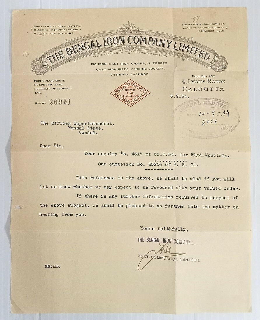 AOP Bengal Iron Co.Calcutta 1934 illustrated letterhead India