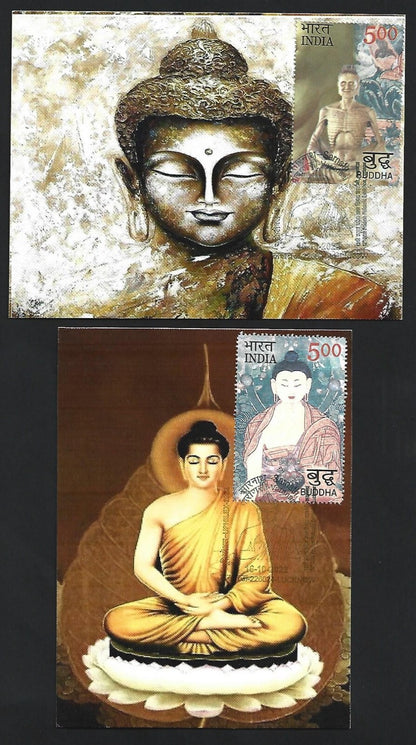 India 2007 Buddha set of 6 on 6 Sarnath 2022 maximum cards
