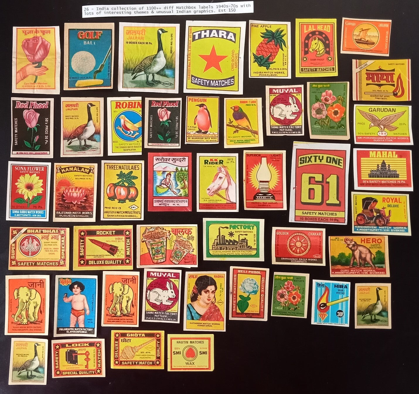 Collection of vintage matchbox labels India unusual graphics 900+ different