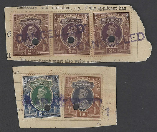 AOP India KGVI postage stamps used as revenue for PASSPORT FEES