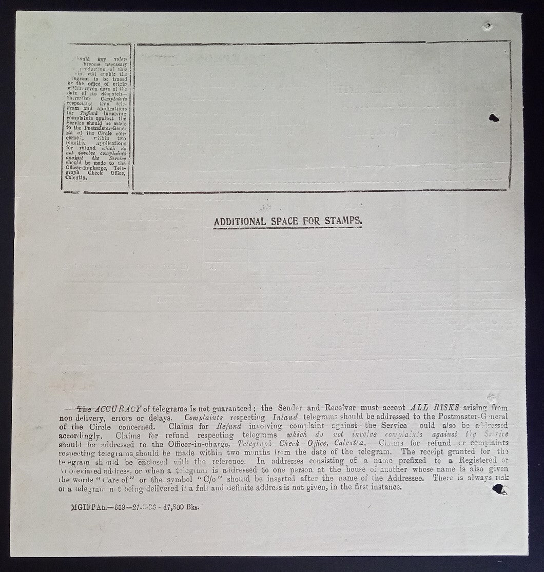 India 1938 telegram re: funeral of the Late QUEEN MAUD OF NORWAY