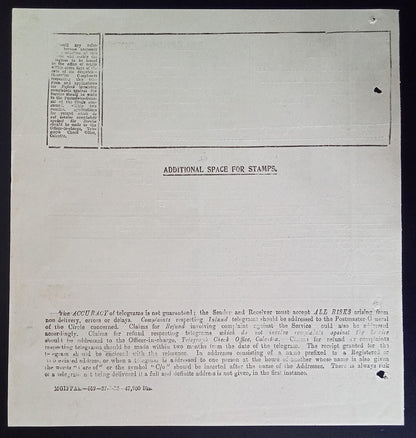 India 1938 telegram re: funeral of the Late QUEEN MAUD OF NORWAY