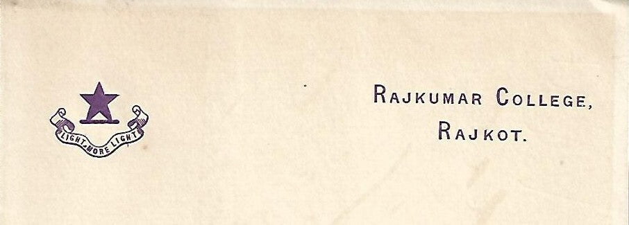AOP India 1887 crested letter RAJKUMAR COLLEGE, Rajkot