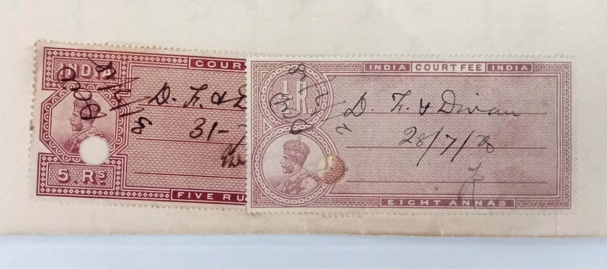 AOP India 1928 4 pages Certified copy of Judges order with KGV Court Fee 8a & 5R