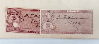 AOP India 1928 4 pages Certified copy of Judges order with KGV Court Fee 8a & 5R