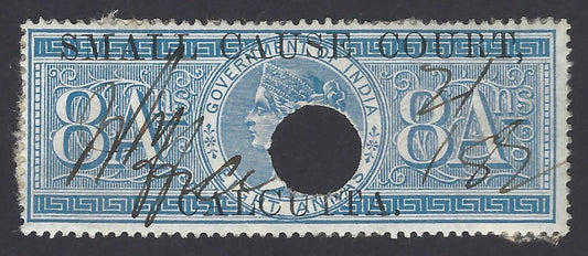 India SMALL CAUSE COURT CALCUTTA QV 1868- QV 8a on Sp Adh used. Barefoot #79/a