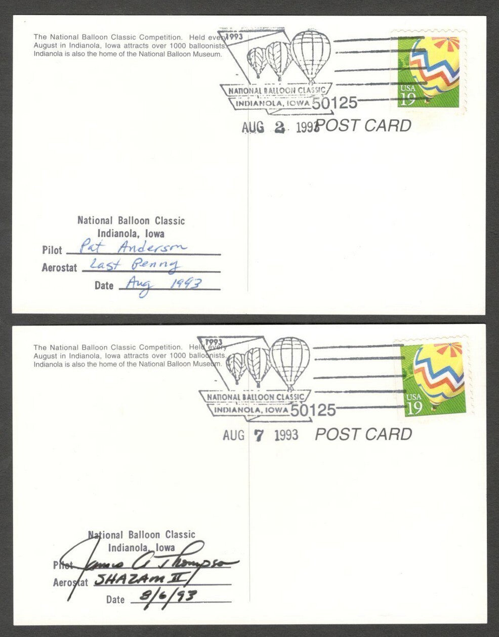 National Balloon Classic, Indianola 1993 covers signed by Pilots (10)