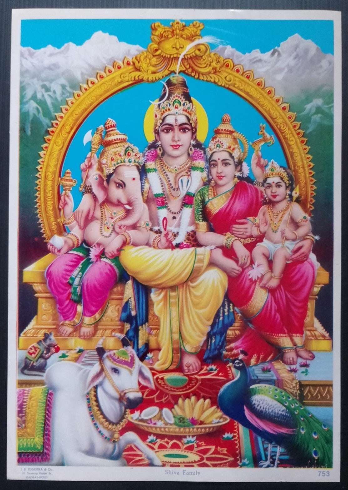 (AOP) India vintage poster SHIV FAMILY by J.B. Khanna 9x14 inches