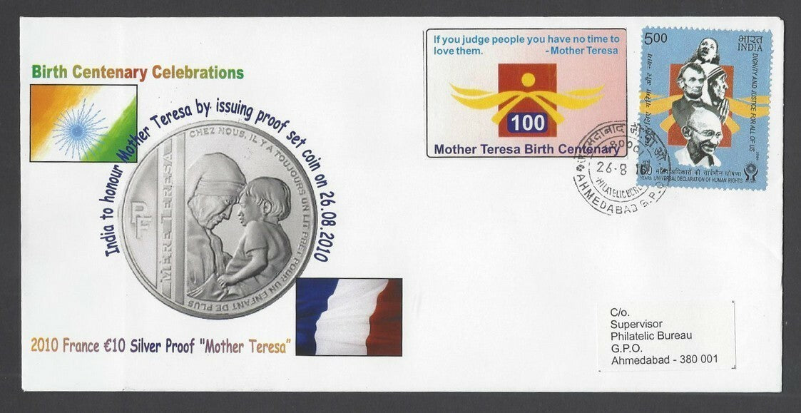 India 1997 Mother Teresa labels / cinderellas on Birth Centenary covers (4)