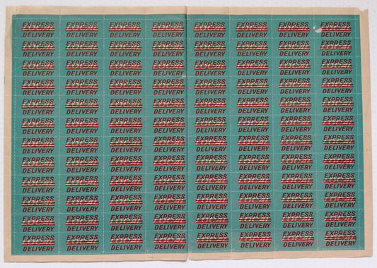 AOP India c.1940-50 local label overprinted EXPRESS DELIVERY sheet of 80