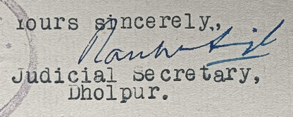 India 1944 crested letter JUDICIAL SECRETARY / DHOLPUR STATE signed
