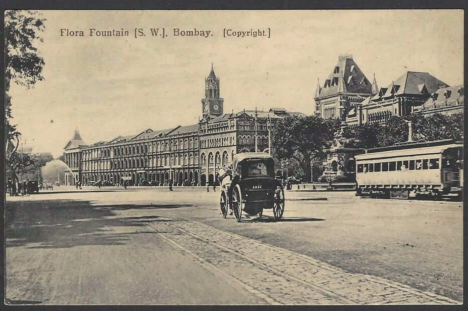 India BOMBAY vintage postcard Flora Fountain