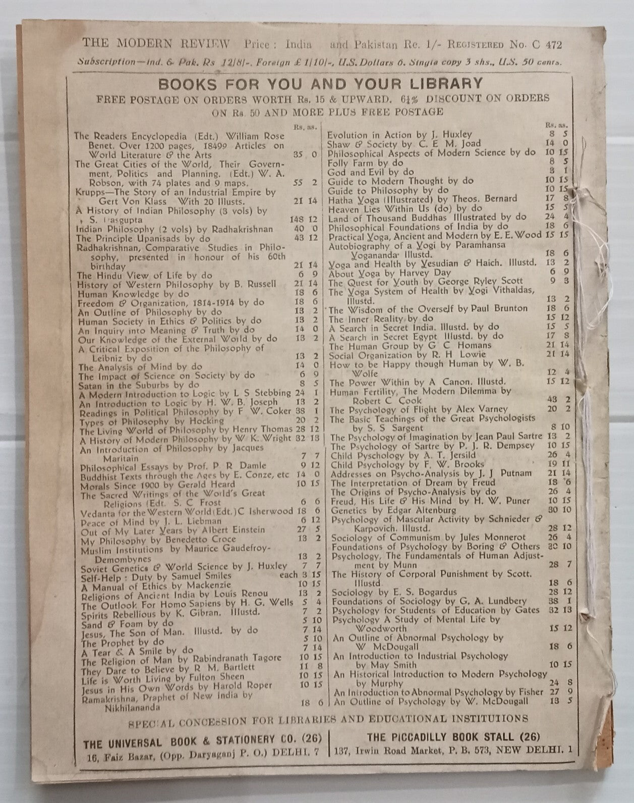 AOP India MODERN REVIEW Mar 1955 India South-East Asia and World Politics