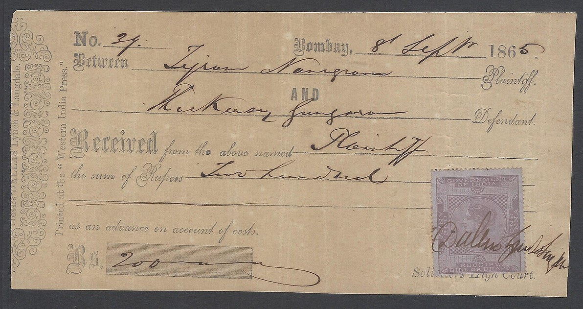 AOP India 1866 receipt for a Court settlement