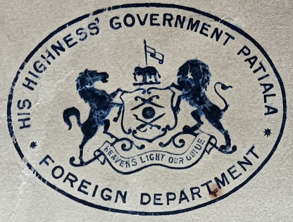 India 1929 crested letter HIS HIGHNESS' GOVERNMENT PATIALA / FOREIGN DEPARTMENT