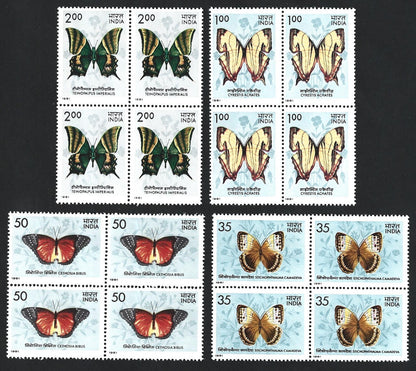 India 1981 Butterflies set of 4 MNH blocks of 4