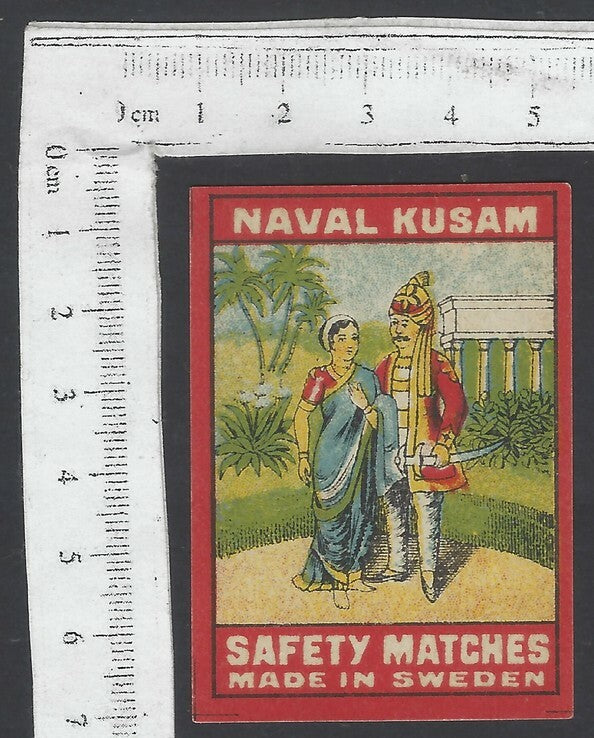 AOP India vintage matchbox label Naval Kusam Made in Sweden
