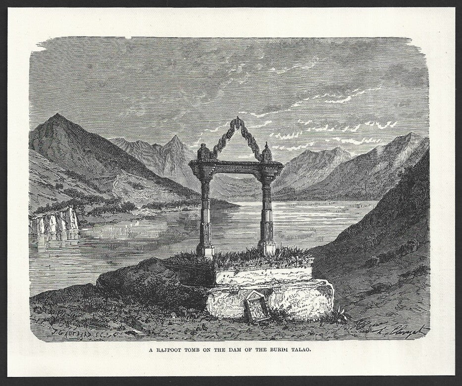 India RAJPOOT TOMB BURDI TALAO engraved print ex libris Rousslet 1876 7"x6"