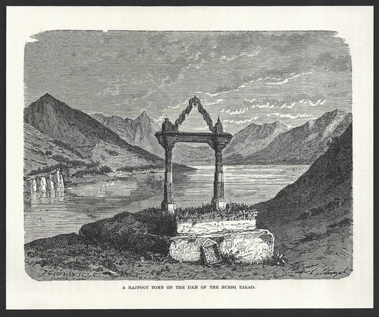 India RAJPOOT TOMB BURDI TALAO engraved print ex libris Rousslet 1876 7"x6"
