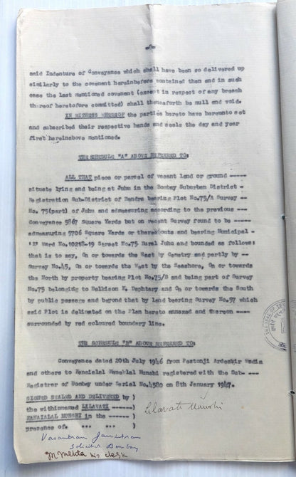 India 1957 Agreement signed Lilavati Munshi Freedom Fighter & Gandhi Associate