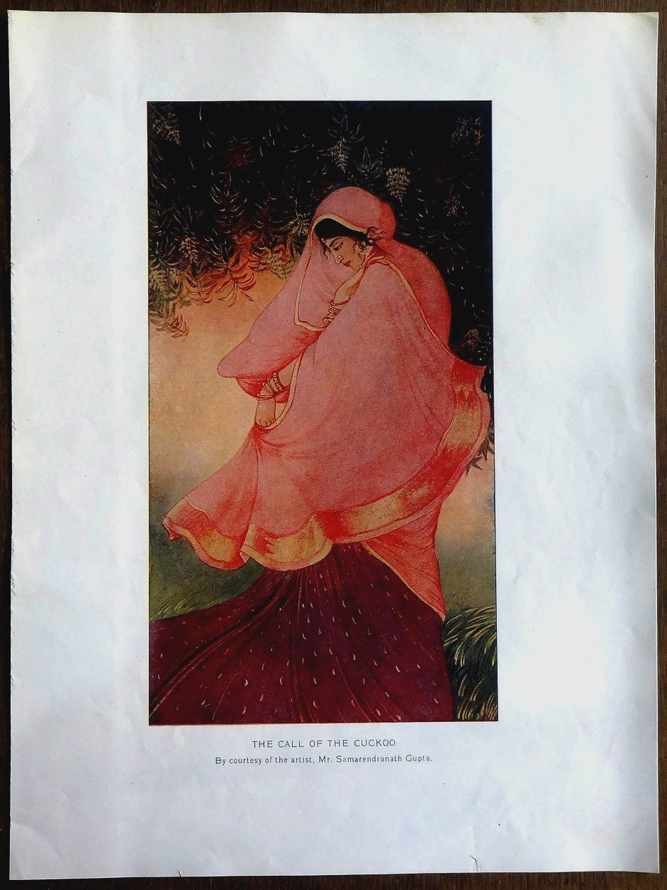 India c.1920s print THE CALL OF THE CUCKOO by Samarendranath Gupta 28cm x 21cm