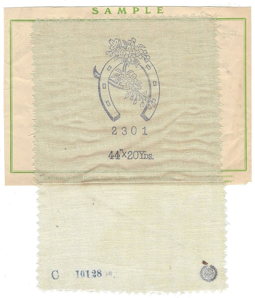 Sanshin Trading Kobe Japan 1940s textile sample sheet for India