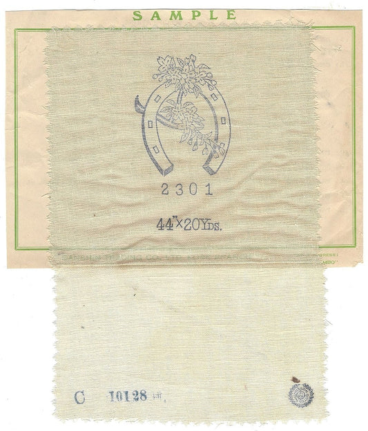 Sanshin Trading Kobe Japan 1940s textile sample sheet for India