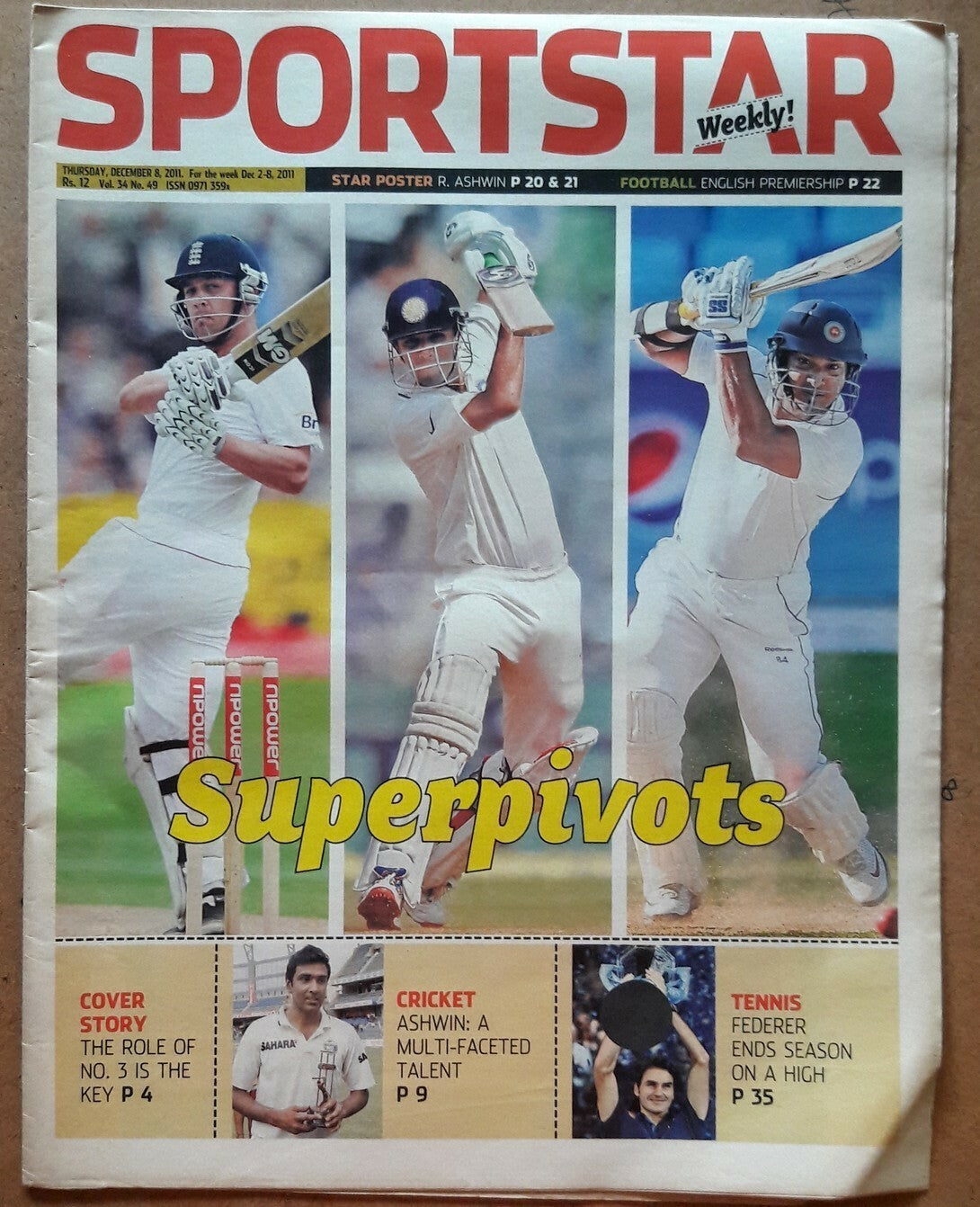 India Sportstar 2008-12 CRICKET cover issues 10” X 13” (5)