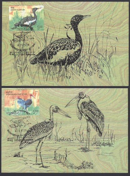 India 2009 Endangered Birds of India maxicards (4) in presentation pack