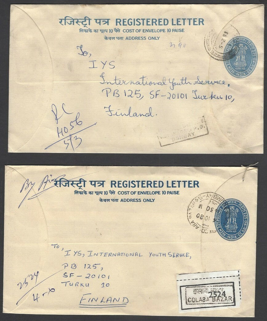 India 8 different registered envelope uprated & used to Finland (8)