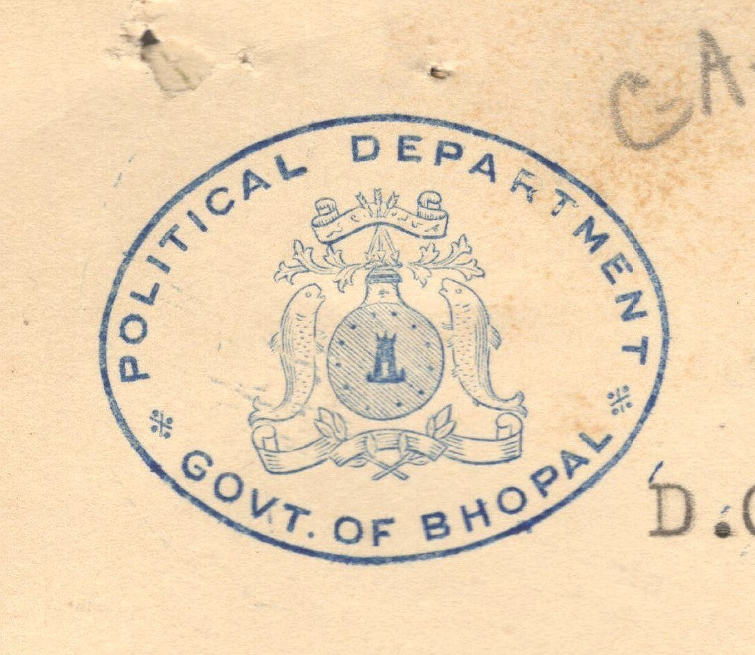 India 1946 crested letter POLITICAL DEPARTMENT * GOVT. OF BHOPAL signed