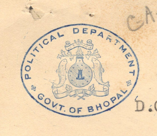 India 1946 crested letter POLITICAL DEPARTMENT * GOVT. OF BHOPAL signed