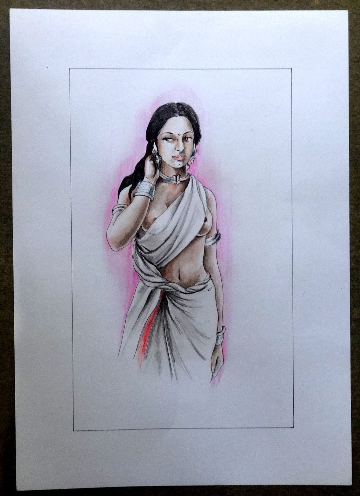 Nude Indian Beauty watercolours, crayons & ink on card 11.5” x 17.5”