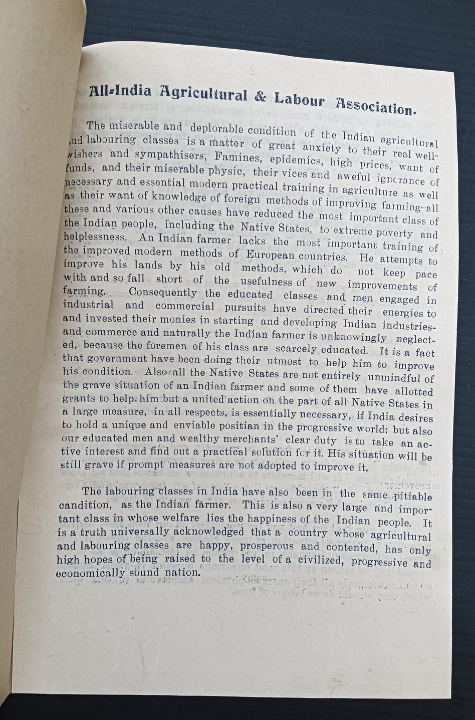 India 1919 ALL INDIA AGRICULTURAL & LABOUR ASSOCIATION booklet & letter