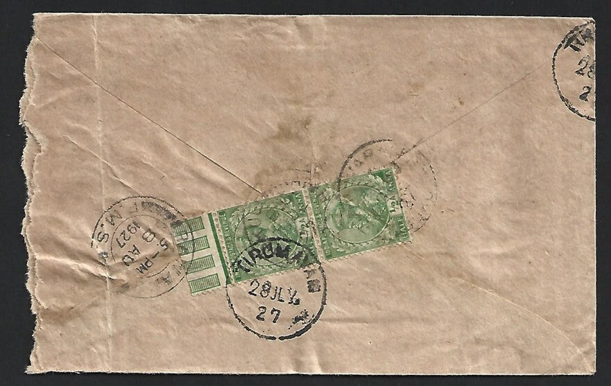 Malaya 1927 underpaid cover from India to RAWANG with postage due mark