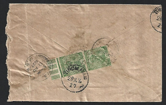 Malaya 1927 underpaid cover from India to RAWANG with postage due mark
