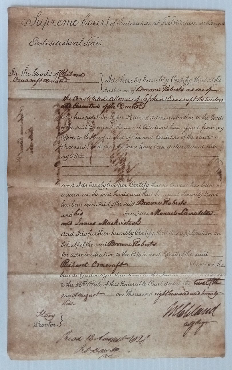 AOP India 1826 Supreme Court, Fort Williams, Calcutta document