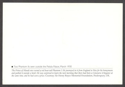 India souvenir VINTAGE CARS card ROLLS ROYCES of the Maharaja of Patiala