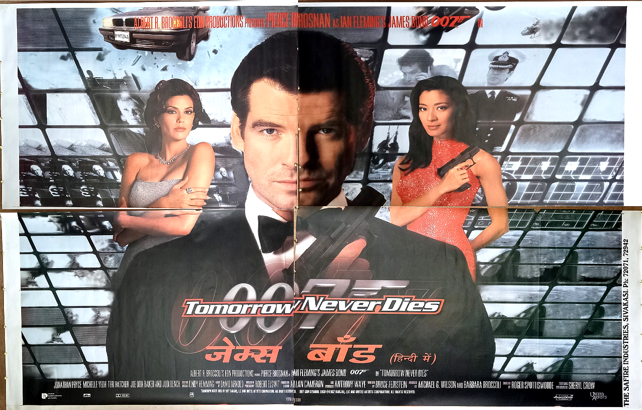 Tomorrow Never Dies original 1997 James Bond 4 sheet India poster 30"x"40