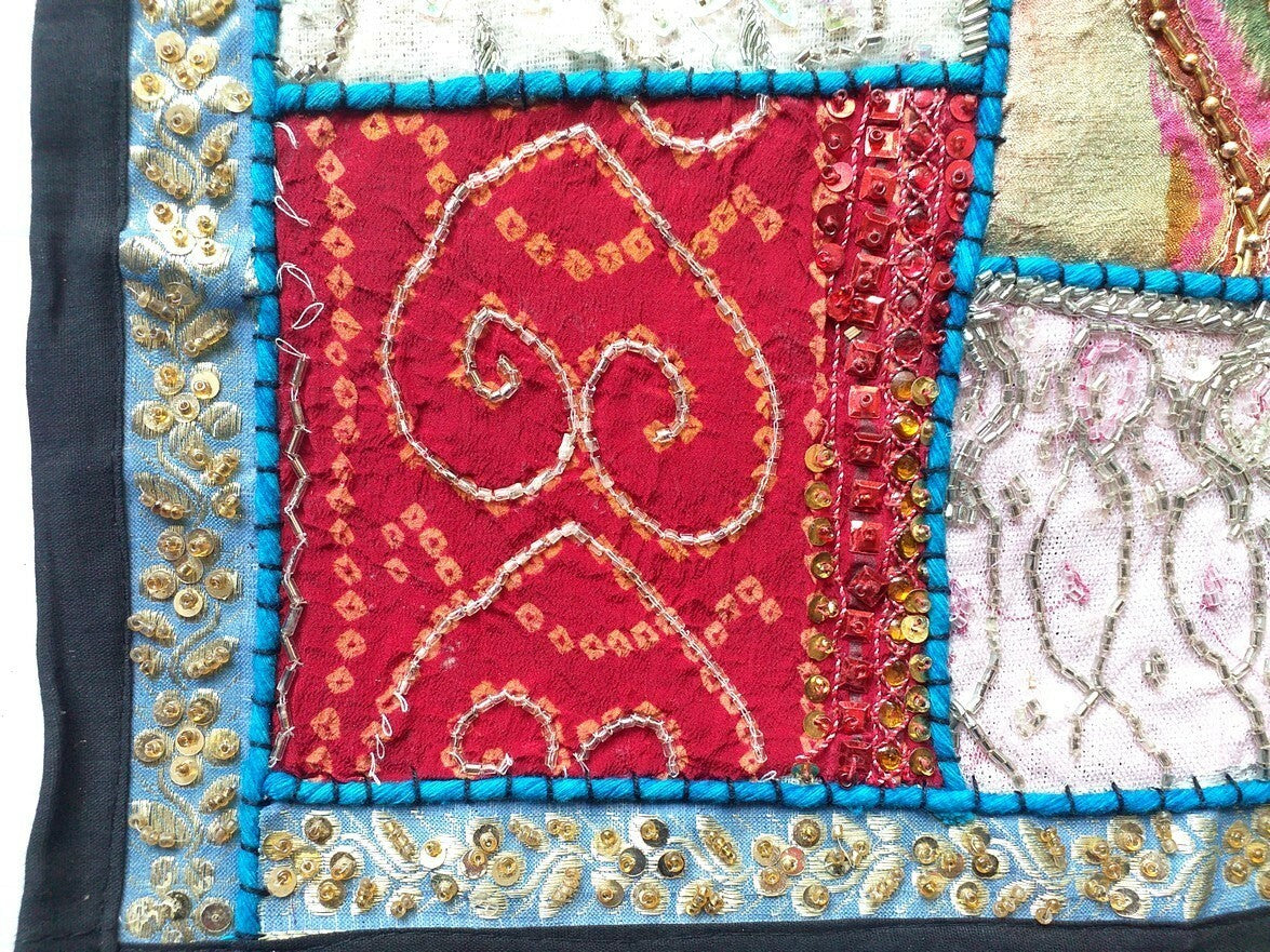 Vintage multipurpose Indian mat wi hand embroidery, sequins, beads, zari, etc