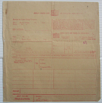 India 1946 red Inland Reply Telegram