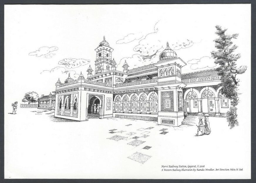 AOP INDIA WESTERN RAILWAYS Vintage souvenir greeting card-Morvi railway station