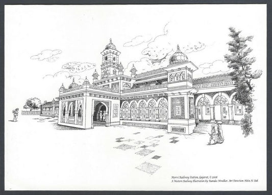 AOP INDIA WESTERN RAILWAYS Vintage souvenir greeting card-Morvi railway station