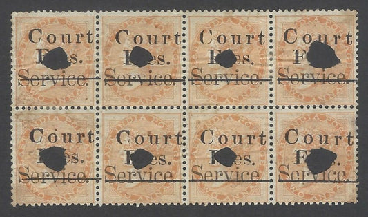 AOP India QV 1870-72 COURT FEES ovpt on Postage 1865 2a used block of 8 Bft #5