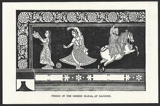 India FRESCO SHEESH MAHAL RAJGURH engraved print ex libris Rousslet 1876 3x5"
