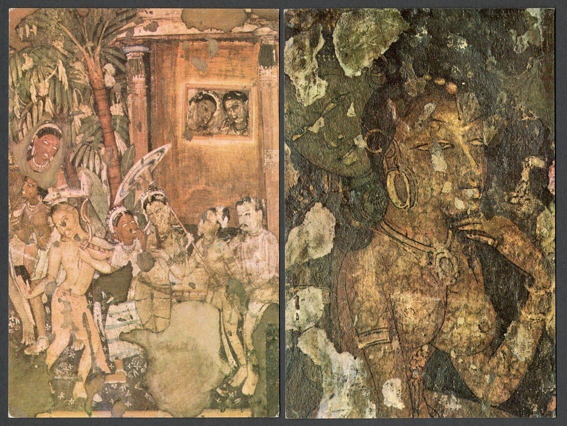 (AOP) India vintage postcards AJANTA CAVES colour postcards (7)