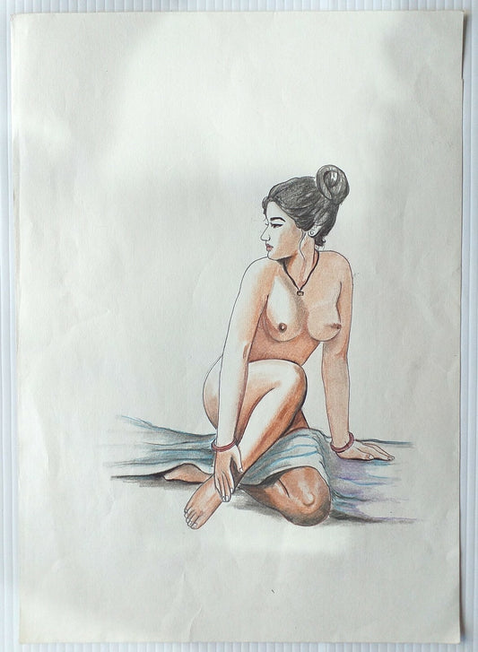 India Nude Indian Beauty pencil & watercolor on card 12” x 16”