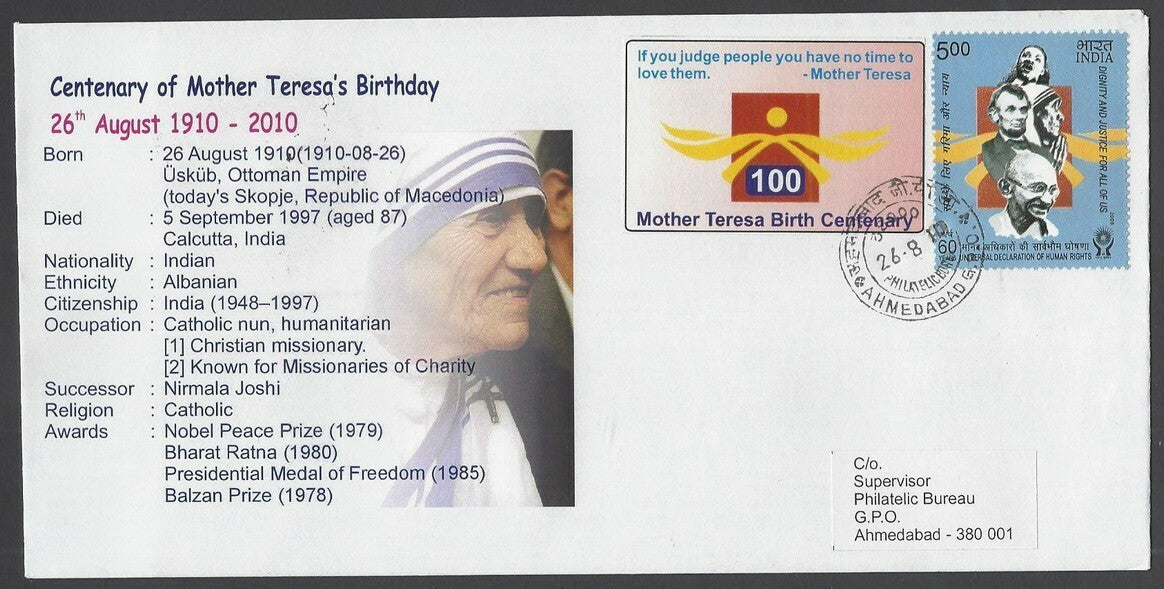 India 1997 Mother Teresa labels / cinderellas on Birth Centenary covers (4)