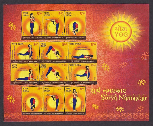 India 2016 Surya Namaskar sheetlet postally used